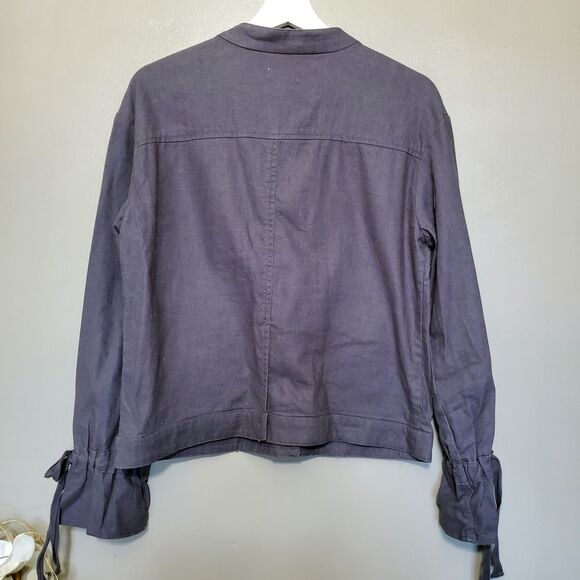 Caslon Linen Blend Jacket Size Small Gray Snap Button Pockets Light Utility - Picture 2 of 10